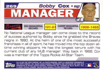 2004 Topps #269 Bobby Cox Back
