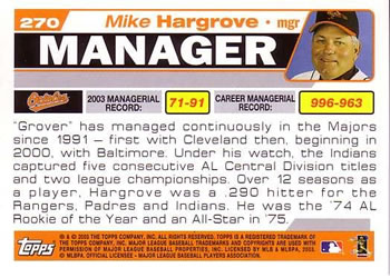 2004 Topps #270 Mike Hargrove Back