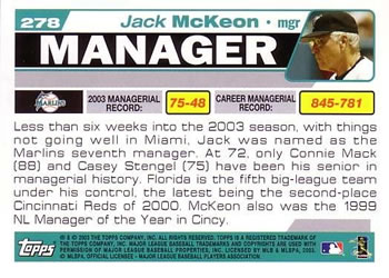 2004 Topps #278 Jack McKeon Back