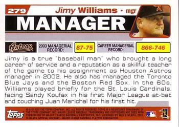 2004 Topps #279 Jimy Williams Back