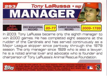 2004 Topps #293 Tony LaRussa Back