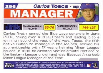 2004 Topps #296 Carlos Tosca Back