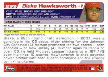 2004 Topps #299 Blake Hawksworth Back