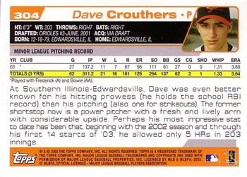 2004 Topps #304 Dave Crouthers Back