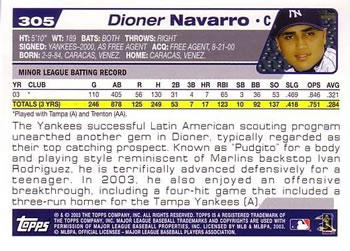 2004 Topps #305 Dioner Navarro Back