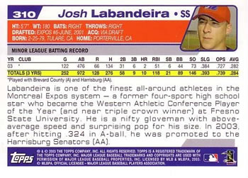2004 Topps #310 Josh Labandeira Back