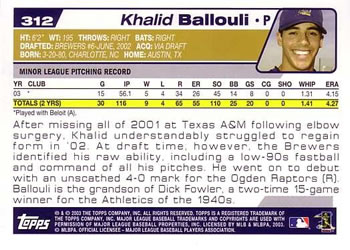2004 Topps #312 Khalid Ballouli Back
