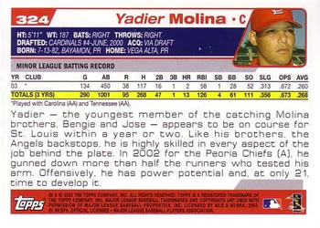2004 Topps #324 Yadier Molina Back
