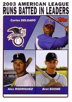 2004 Topps #340 2003 American League Runs Batted In Leaders (Carlos Delgado / Alex Rodriguez / Brett Boone) Front