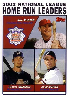 2004 Topps #345 2003 National League Home Run Leaders (Jim Thome / Richie Sexson / Javy Lopez) Front
