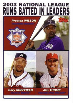 2004 Topps #346 2003 National League Runs Batted In Leaders (Preston Wilson / Gary Sheffield / Jim Thome) Front