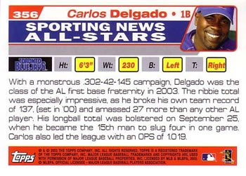 2004 Topps #356 Carlos Delgado Back