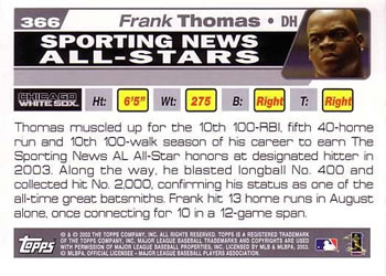 2004 Topps #366 Frank Thomas Back