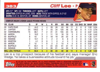 2004 Topps #383 Cliff Lee Back
