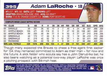 2004 Topps #395 Adam LaRoche Back