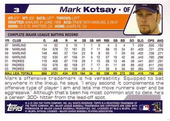 2004 Topps #3 Mark Kotsay Back