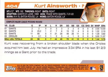 2004 Topps #404 Kurt Ainsworth Back