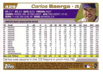 2004 Topps #429 Carlos Baerga Back