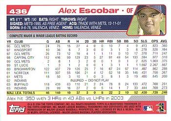 2004 Topps #436 Alex Escobar Back