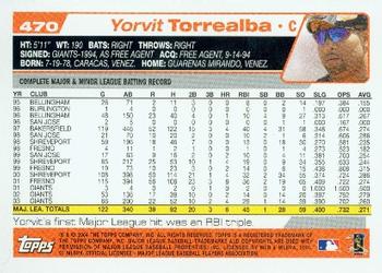 2004 Topps #470 Yorvit Torrealba Back
