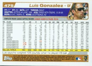 2004 Topps #475 Luis Gonzalez Back