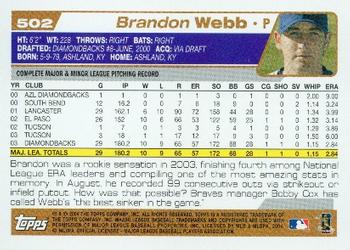 2004 Topps #502 Brandon Webb Back