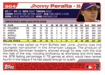 2004 Topps #504 Jhonny Peralta Back