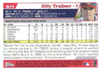 2004 Topps #511 Billy Traber Back