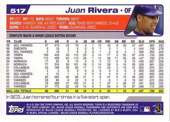 2004 Topps #517 Juan Rivera Back
