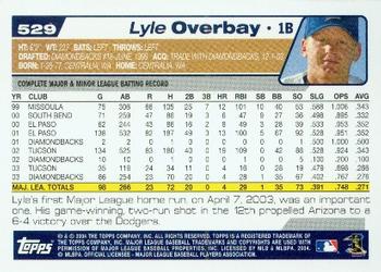 2004 Topps #529 Lyle Overbay Back