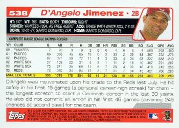 2004 Topps #538 D'Angelo Jimenez Back