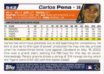 2004 Topps #542 Carlos Pena Back