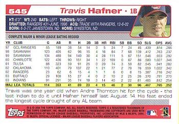 2004 Topps #545 Travis Hafner Back