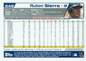 2004 Topps #549 Ruben Sierra Back