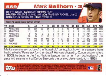 2004 Topps #569 Mark Bellhorn Back