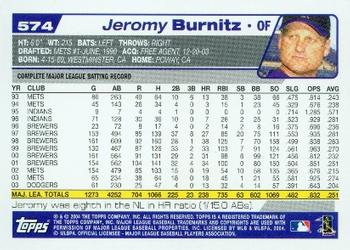 2004 Topps #574 Jeromy Burnitz Back