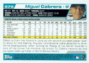 2004 Topps #575 Miguel Cabrera Back