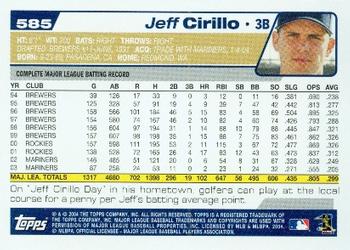 2004 Topps #585 Jeff Cirillo Back