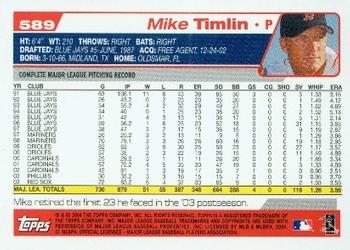 2004 Topps #589 Mike Timlin Back