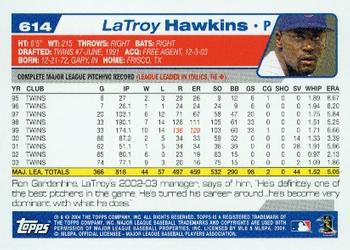 2004 Topps #614 LaTroy Hawkins Back