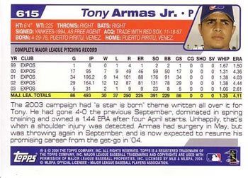 2004 Topps #615 Tony Armas Jr. Back