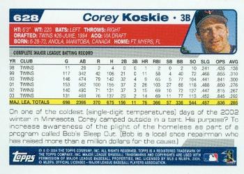 2004 Topps #628 Corey Koskie Back