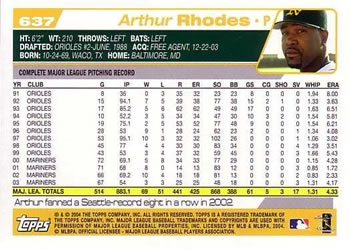2004 Topps #637 Arthur Rhodes Back