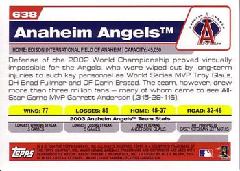 2004 Topps #638 Anaheim Angels Back
