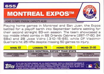 2004 Topps #655 Montreal Expos Back