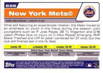 2004 Topps #656 New York Mets Back