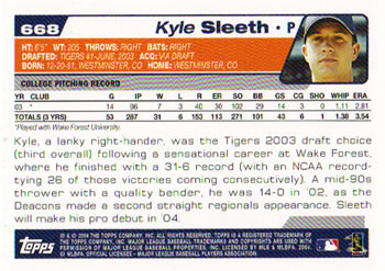 2004 Topps #668 Kyle Sleeth Back