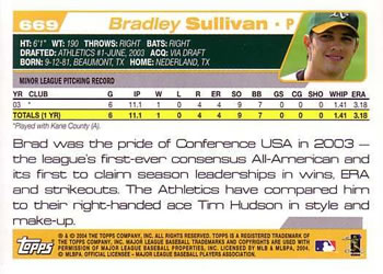 2004 Topps #669 Brad Sullivan Back