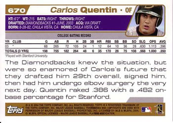 2004 Topps #670 Carlos Quentin Back