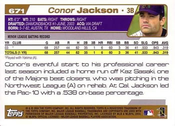 2004 Topps #671 Conor Jackson Back
